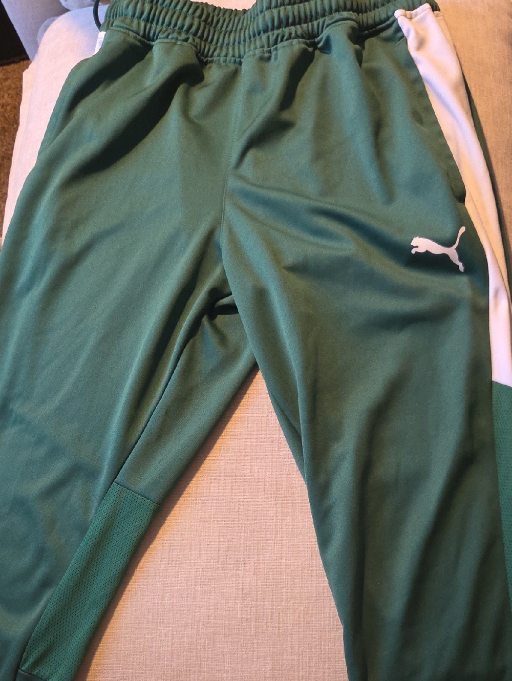 Puma Green Kids Track Pants with White Side Stripe